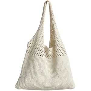 white knit beach bag